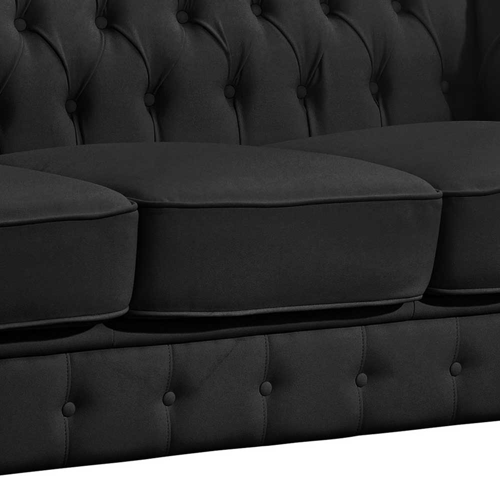 Schwarzes Dreisitzer Sofa Vinzenzo im Chesterfield Look 200 cm breit