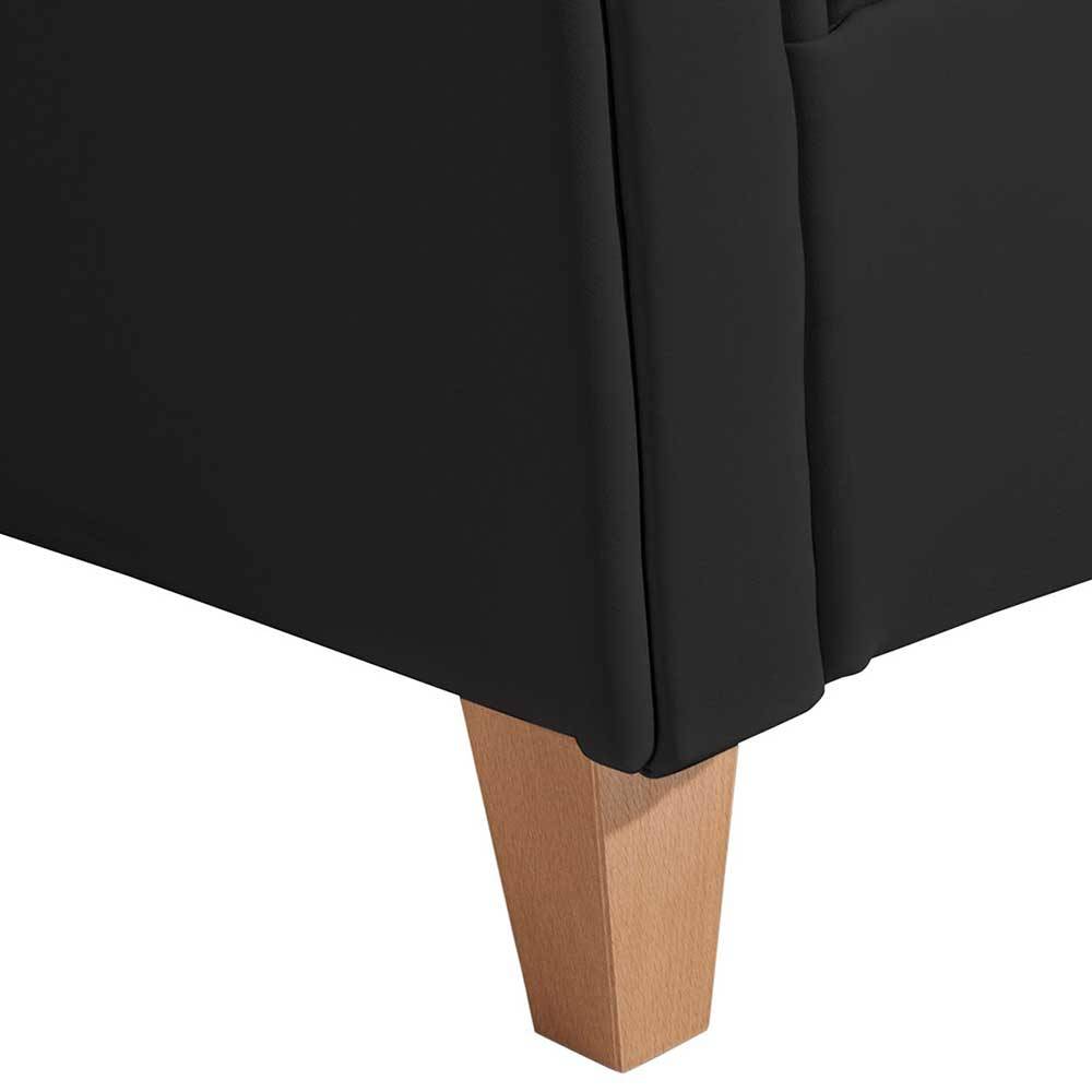 Schwarzer Chesterfield Sessel Seciona aus Kunstleder mit Vierfußgestell aus Holz