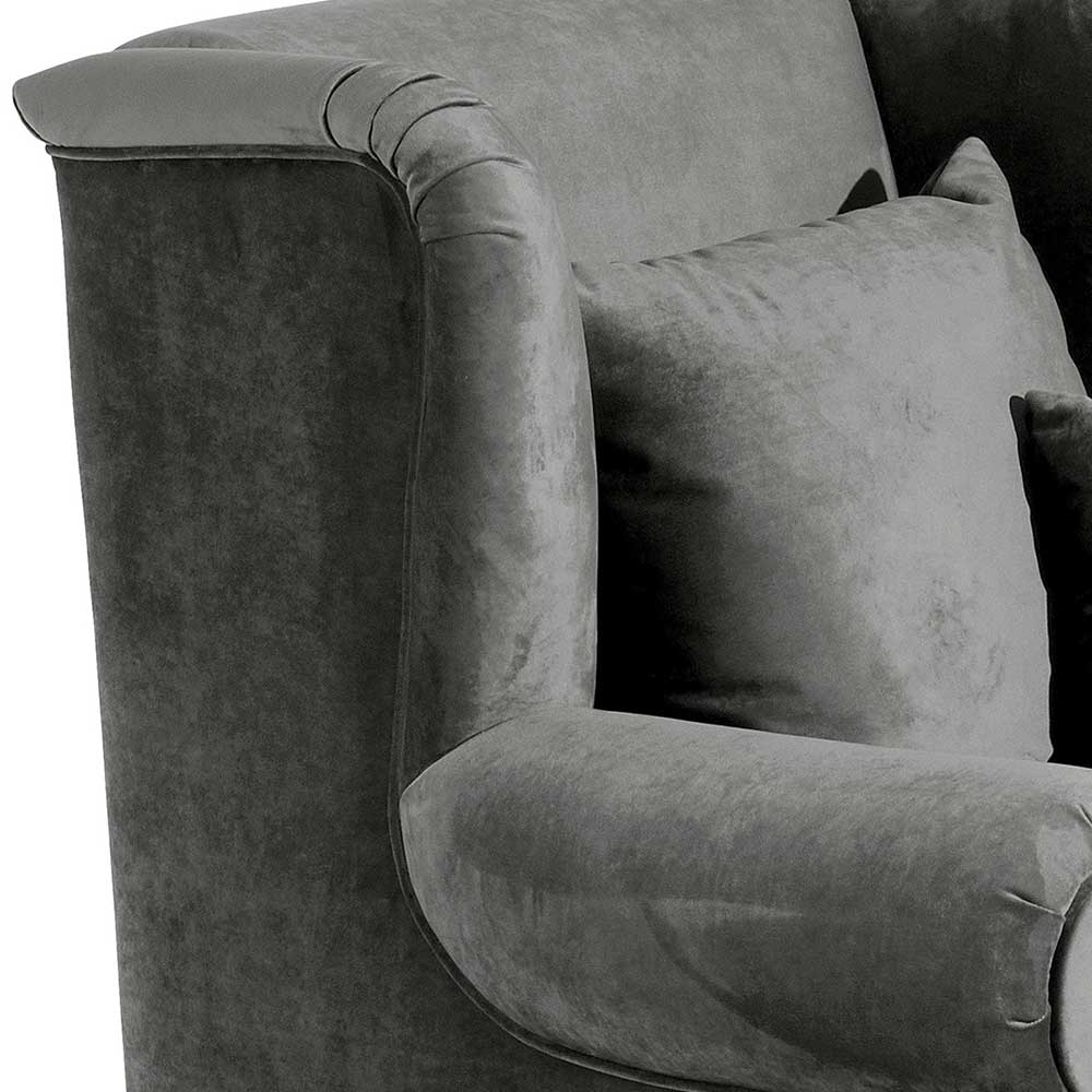 Grauer XL Sessel Palal aus Samtvelours mit zwei Kissen