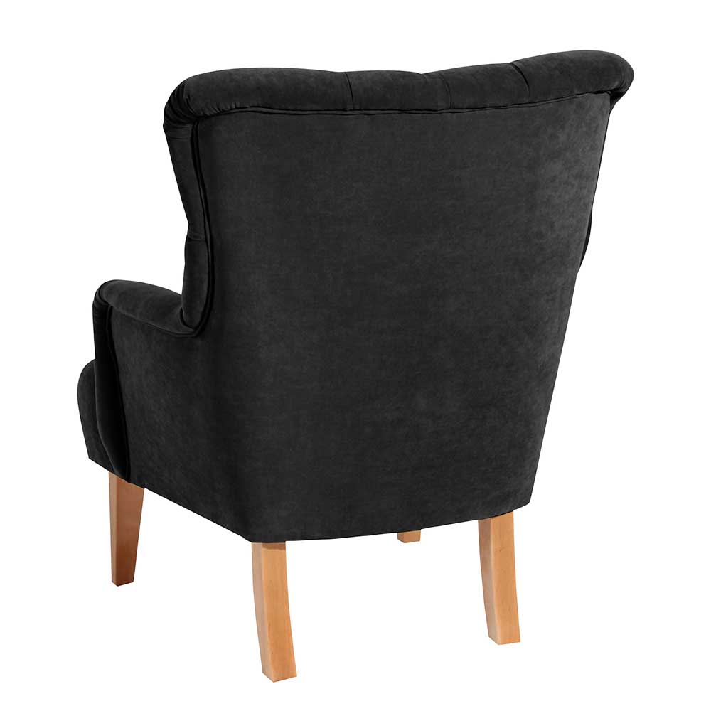 Landhausstil Sessel Silka in Schwarz mit Vierfußgestell aus Holz