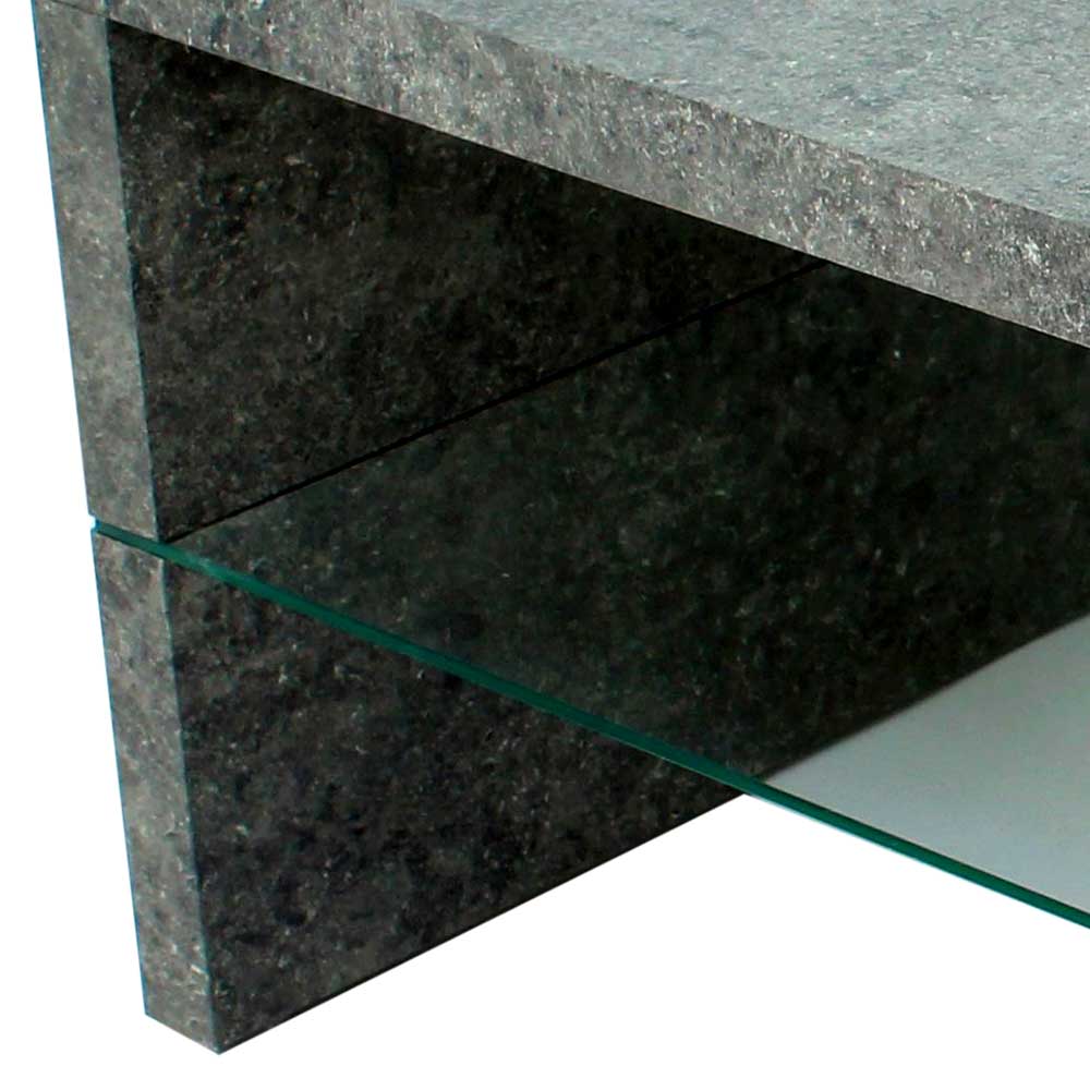 Grauer Wohnzimmer Tisch Ublin in Stein Optik mit Glasablage
