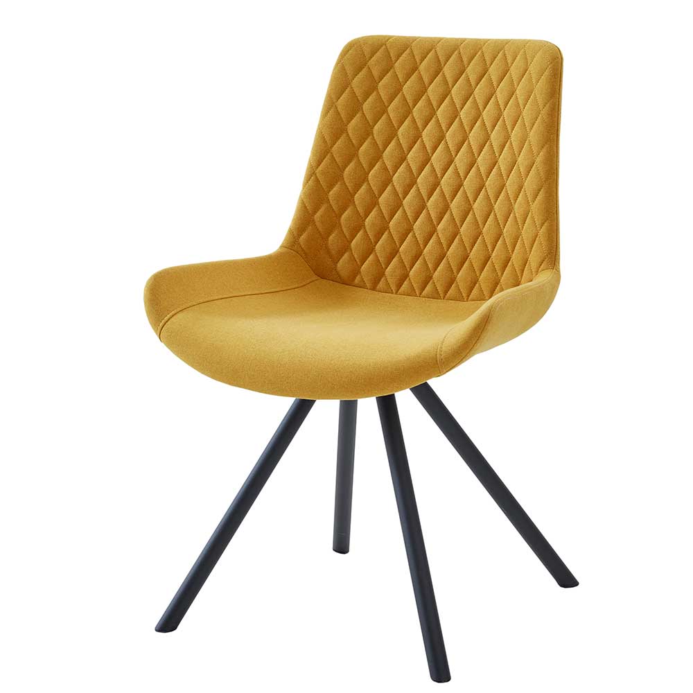Gelbe Esstisch Stühle Edwin aus Webstoff mit Gestell aus Metall (2er Set)