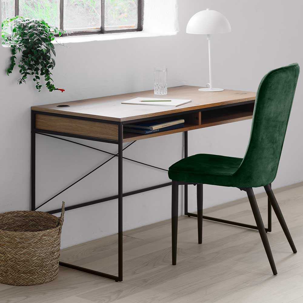Home Office Schreibtisch Bastino 120 cm breit mit Staufach & Kabeldurchlass