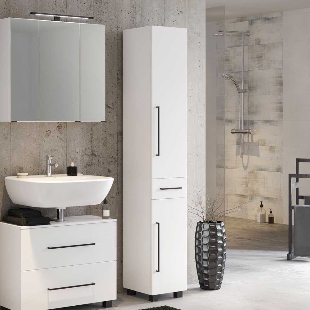Badezimmer Hochschrank Bevario in Weiß für Stand- und Wandmontage