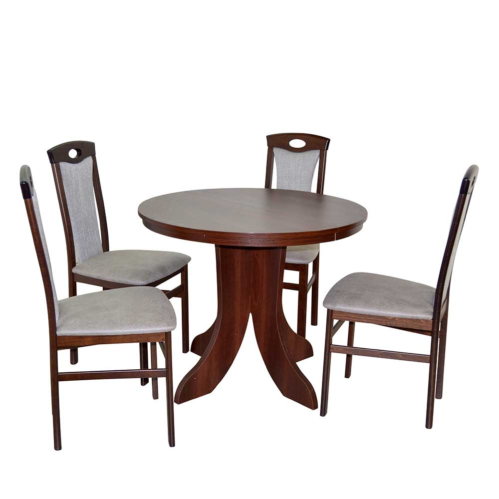 Essgruppe mit 4 Stühlen Adajas in Nussbaumfarben Tisch ausziehbar (fünfteilig)