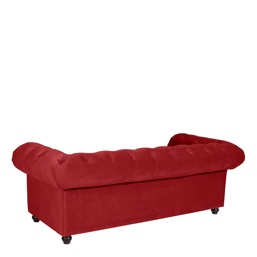 Chesterfield Look Dreisitzer Couch Johanna in Ziegel Rot aus Samtvelours