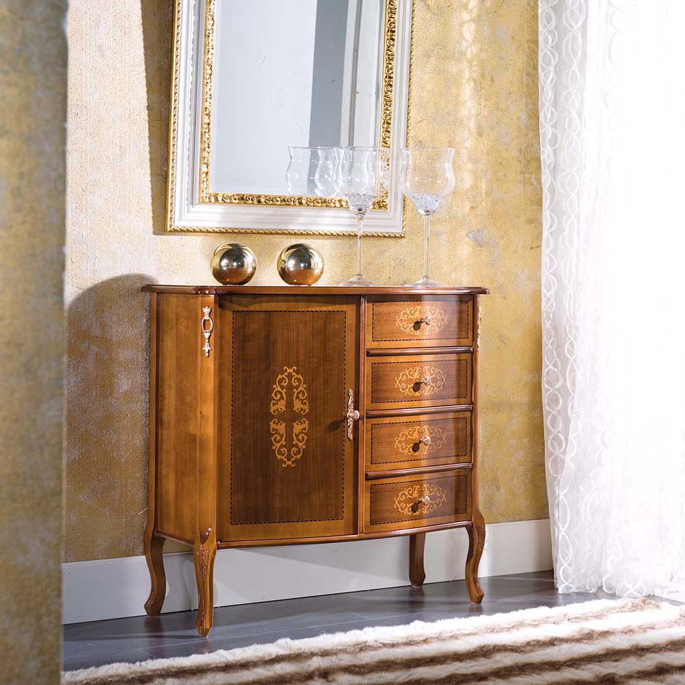 Schlafzimmer Kommode Marzonas im Barock Design in Nussbaumfarben lackiert