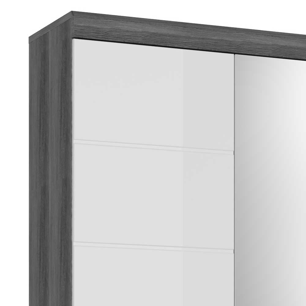 Dielenkleiderschrank Hayoran in Weiß und Grau mit Spiegeltür
