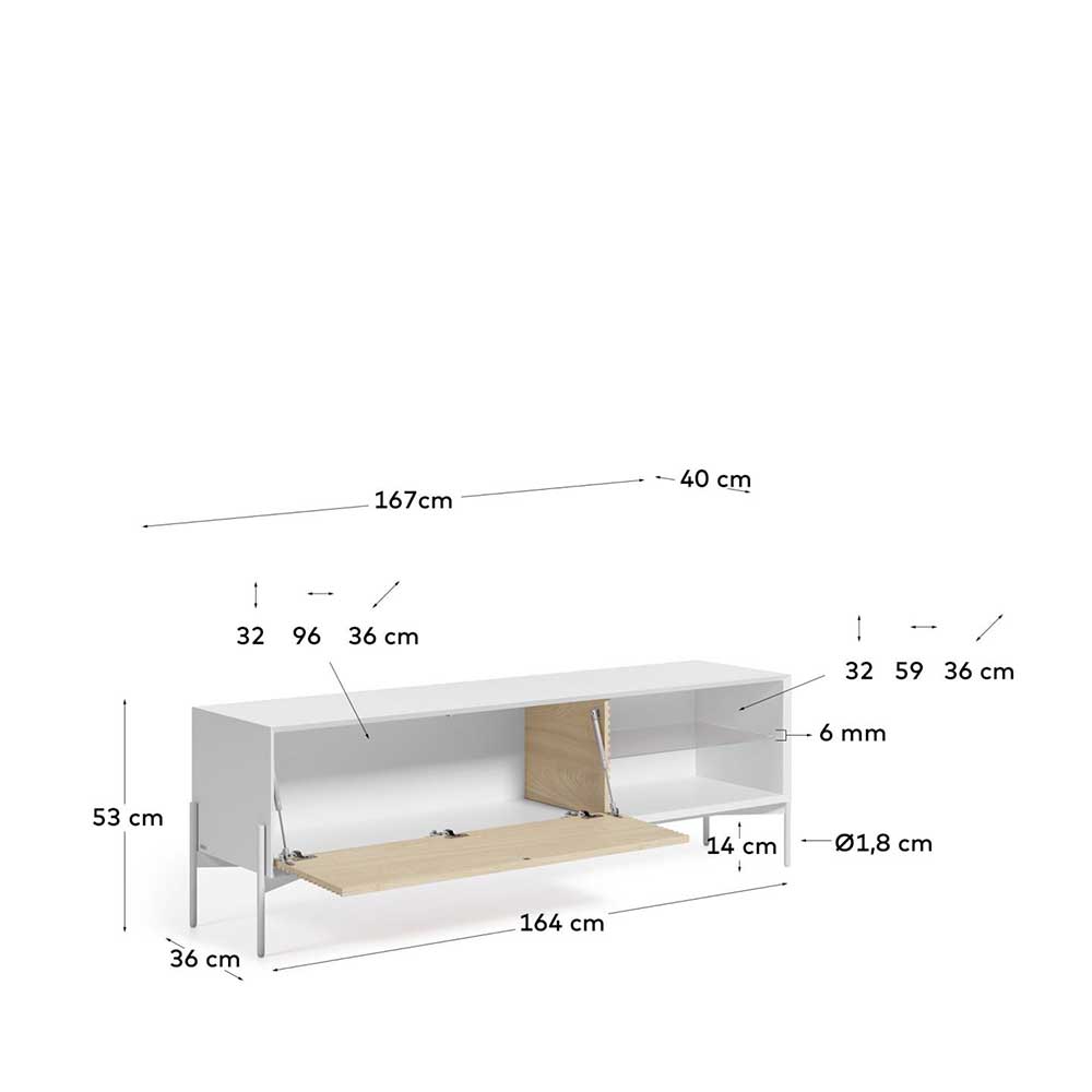 Skandi Design Lowboard Naico mit Klappe 167 cm breit