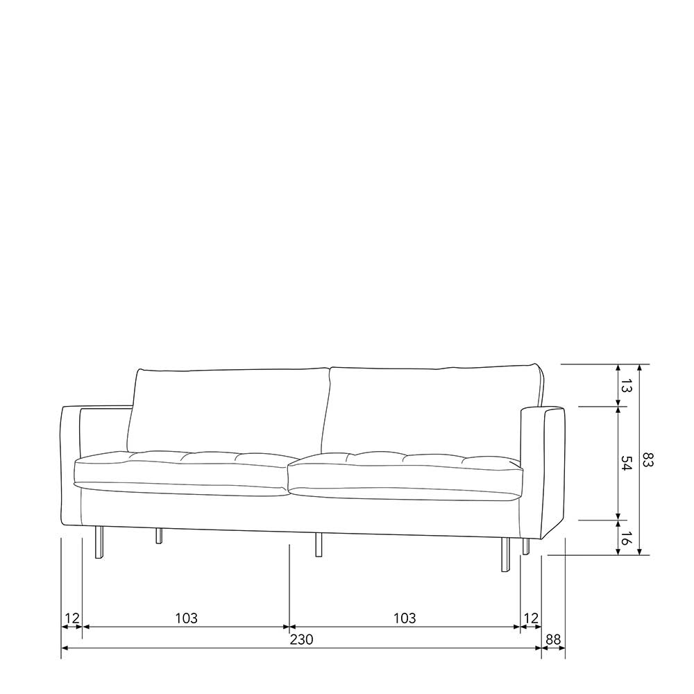 Recyclingleder Couch Lonzavez in Schwarz 230 cm breit