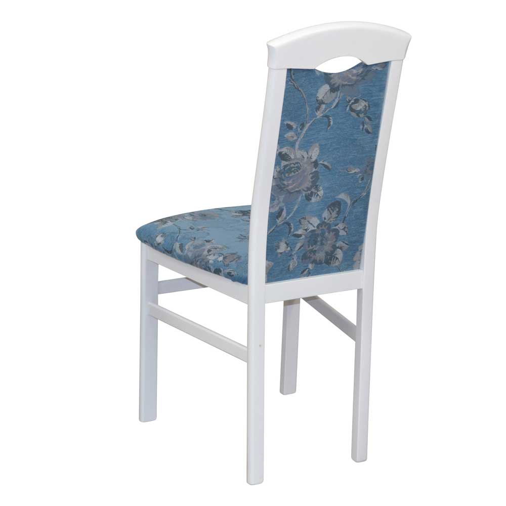 Esstisch Stühle Santa Fe in Blau und Weiß mit Blumen Motiv (2er Set)