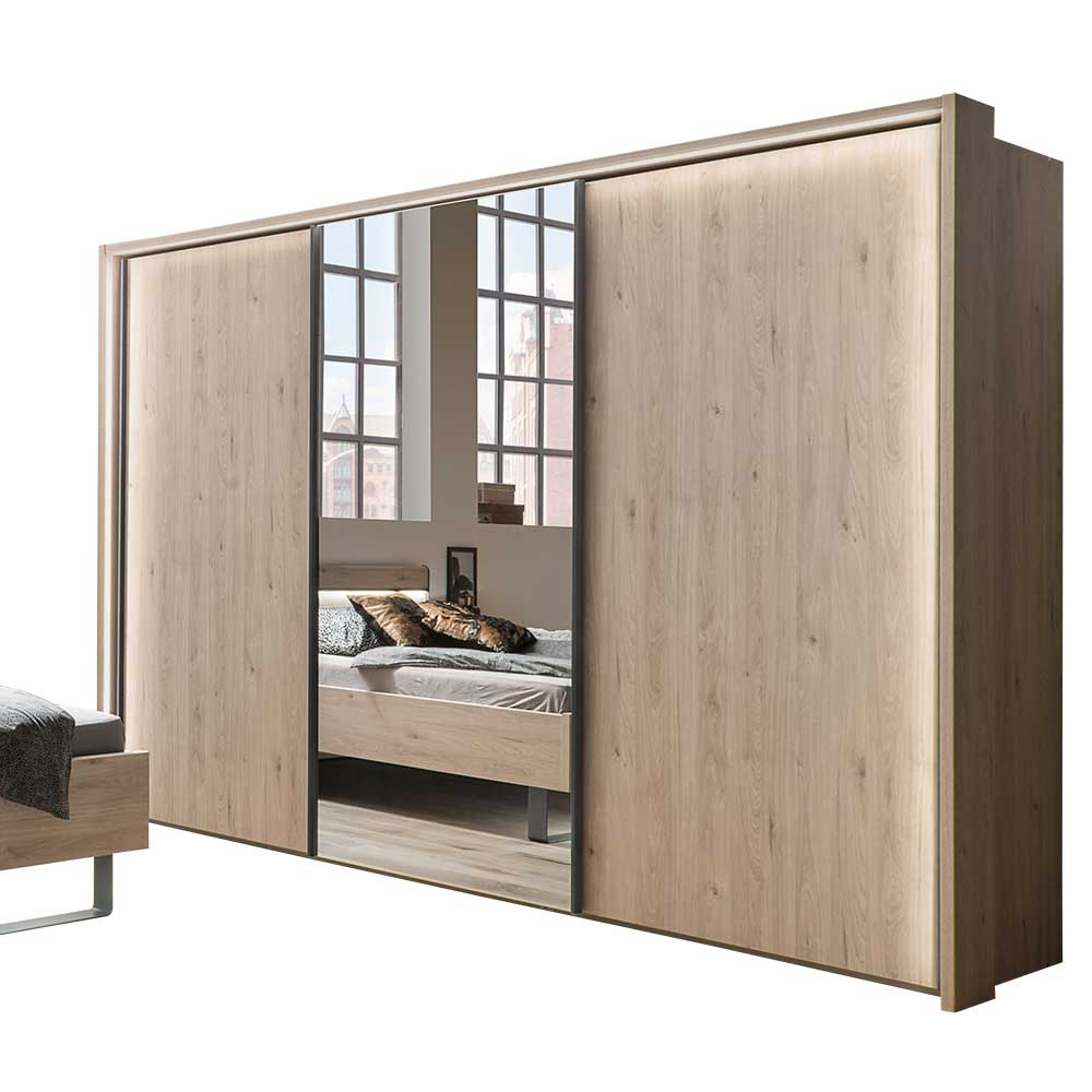 Design Möbel Set Bruvena in Eiche Optik und Dunkelgrau für Schlafzimmer (vierteilig)