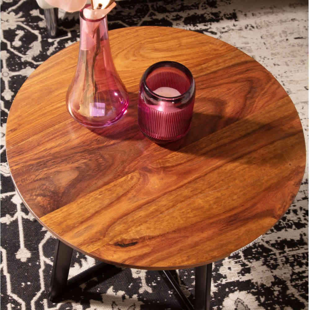 Wohnzimmer Tisch Adeira aus Sheesham Massivholz und Metall