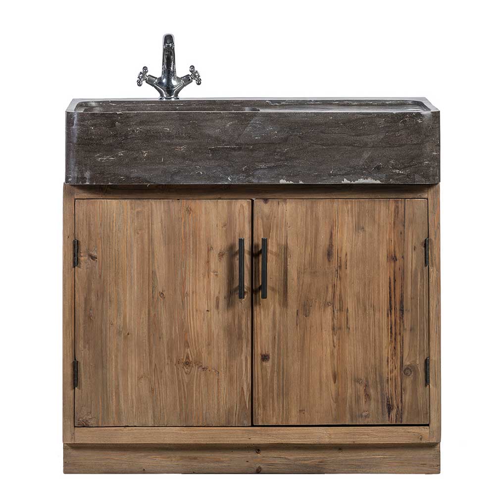 Küchenschrank Elcanias aus Massivholz und Stein mit einem Aufsatzwaschbecken