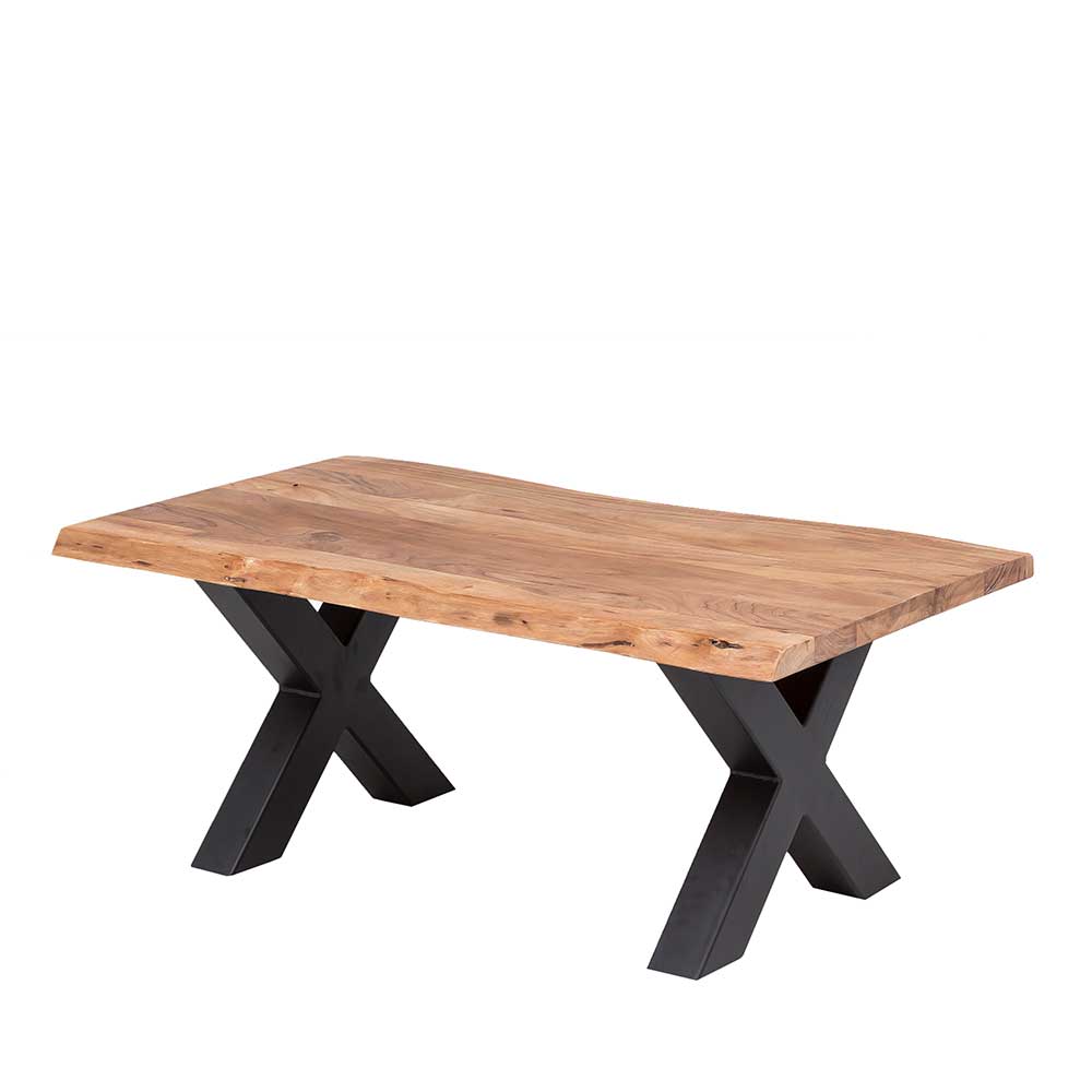 Sofa Tisch Feconda aus Akazie Massivholz mit X Gestell