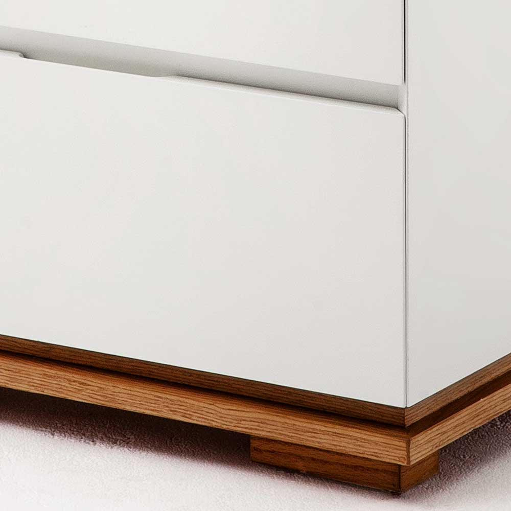Design Schubkastenkommode Dentura in Weiß mit Asteiche Massivholz grifflos