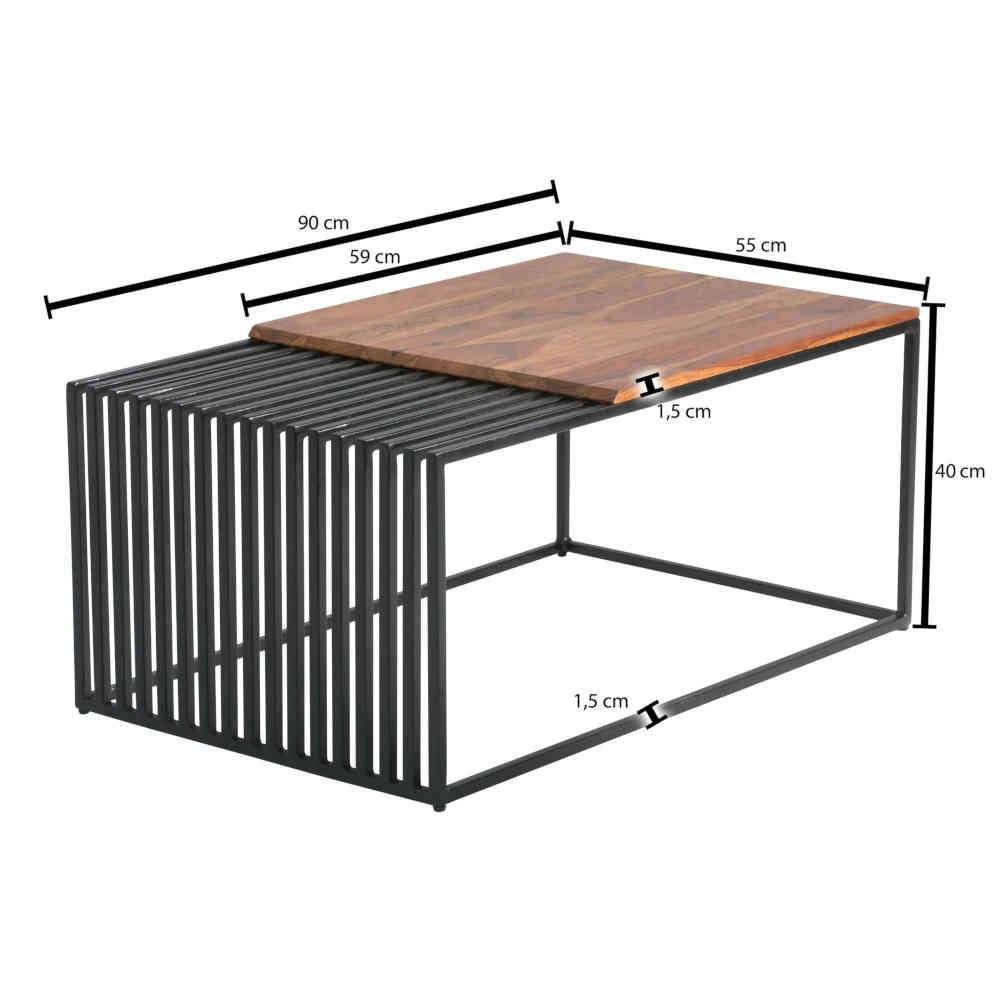 Wohnzimmer Tisch Tagma im Industrie und Loft Stil aus Massivholz und Metall