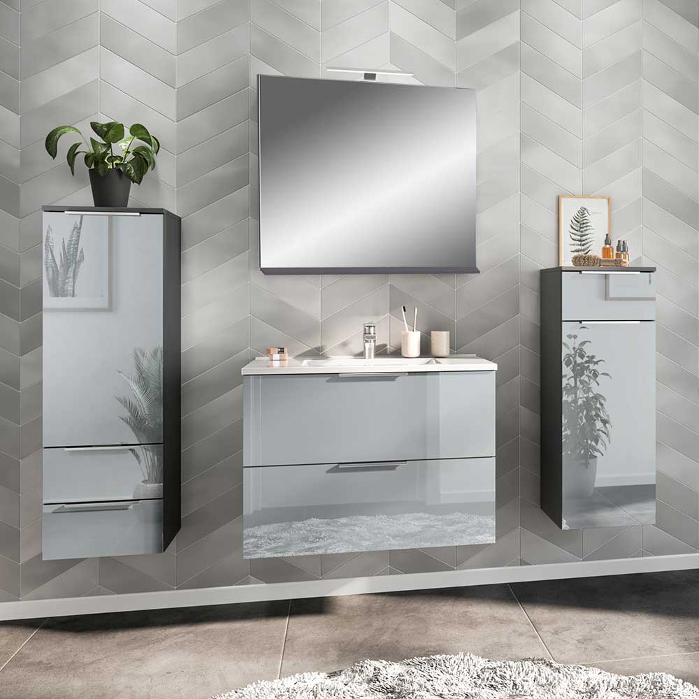 Modernes Badezimmermöbelset Ontentas für die Wandmontage in Grau (vierteilig)