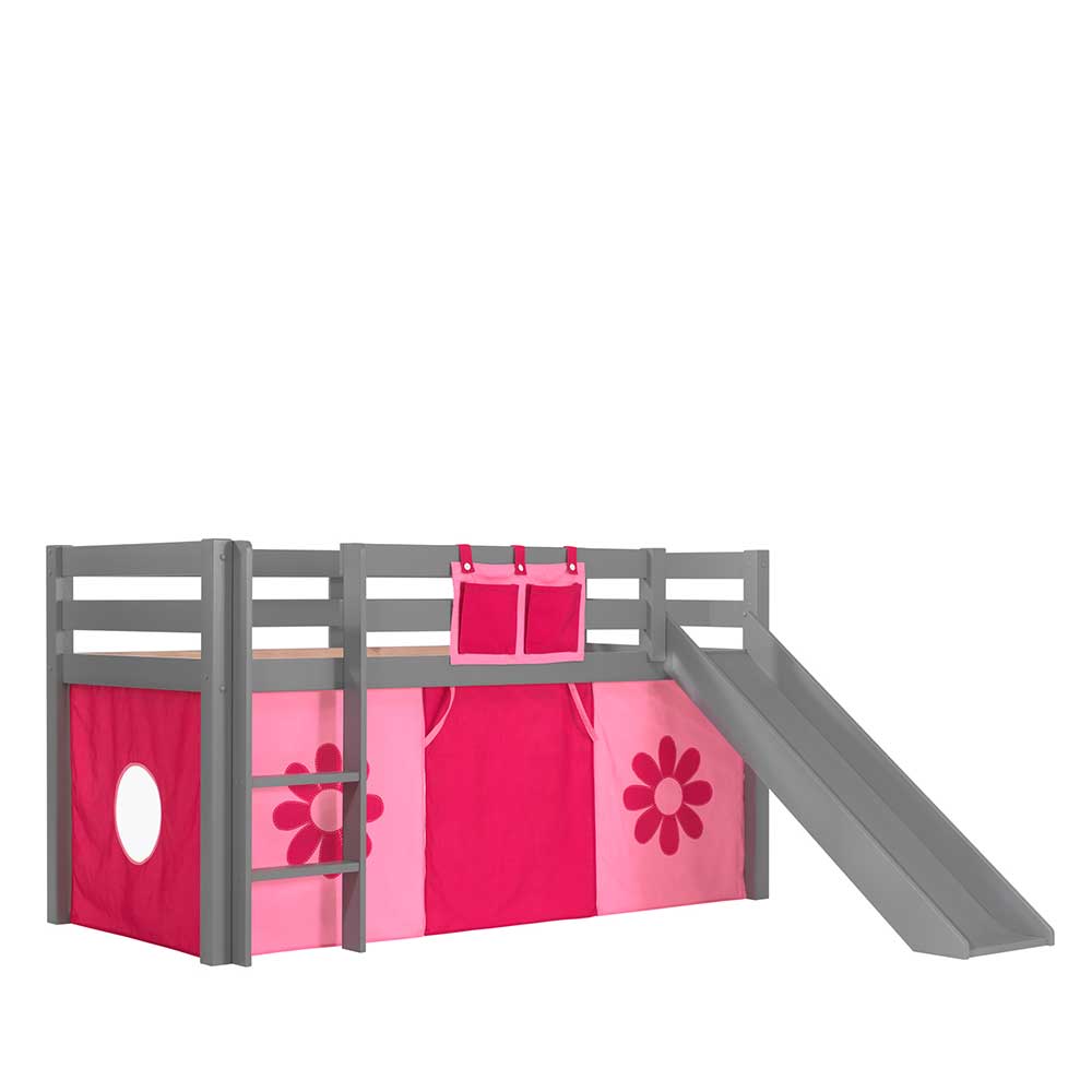 Kinderzimmer Bett Atelona mit Blumen Motiv in Grau Pink und Rosa