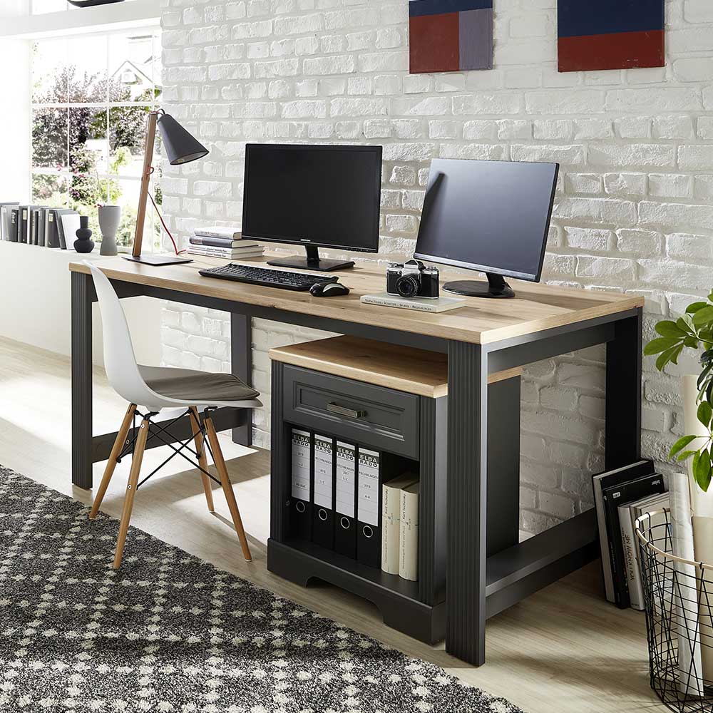 Home Office Tisch Luoton mit Rollcontainer im Landhausstil (zweiteilig)