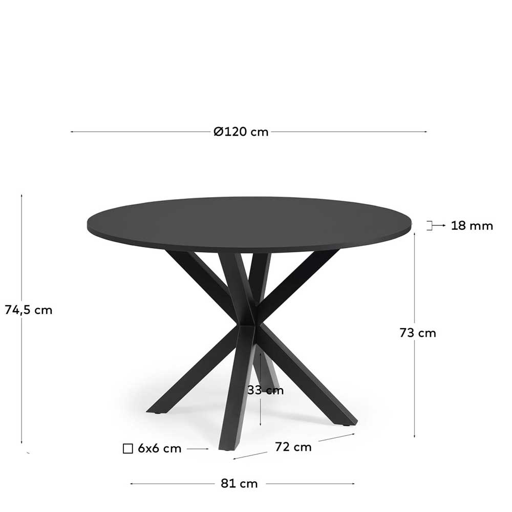 Schwarzer Tisch Irysma für Esszimmer 120 cm Durchmesser
