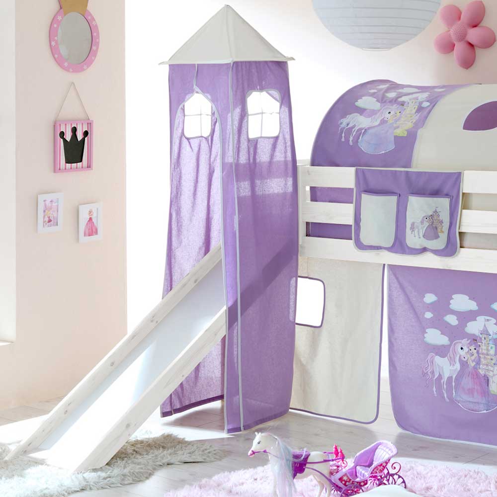 Kinderzimmer Rutschbett Petropa in Weiß Kiefer massiv im Prinzessin Design