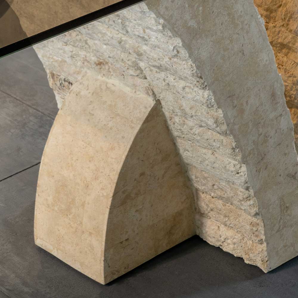 Design Esstisch Varicano mit Glasplatte Gestell aus Stein