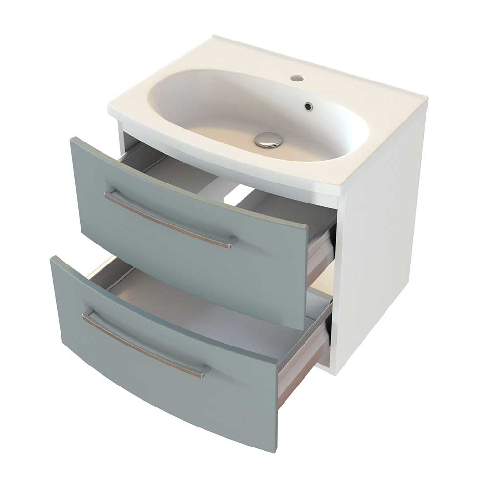 Design Waschtischunterschrank Scuma in Graugrün und Weiß modern