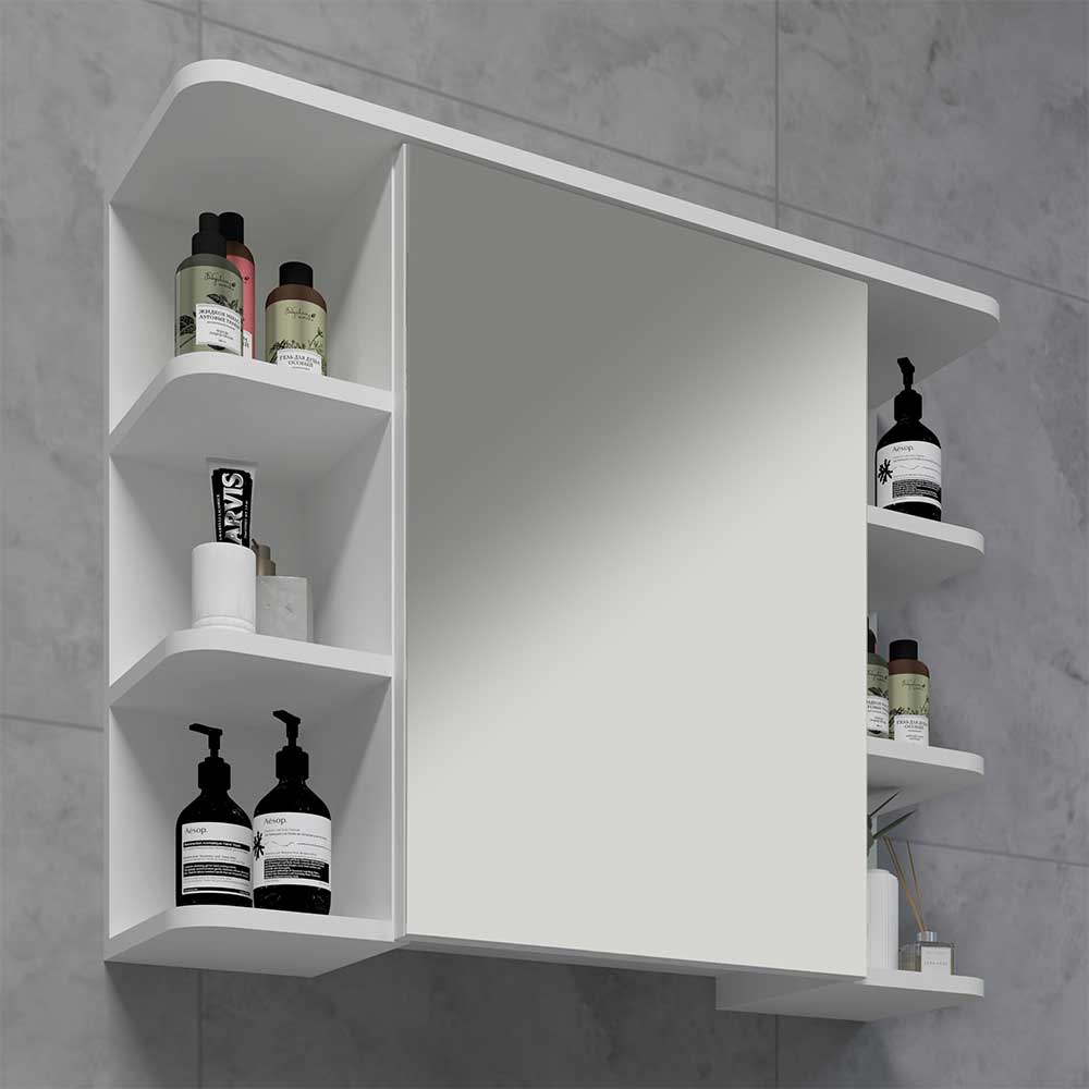Weißer Spiegelschrank Bad Osmin 80 cm breit mit seitlichen Regalen