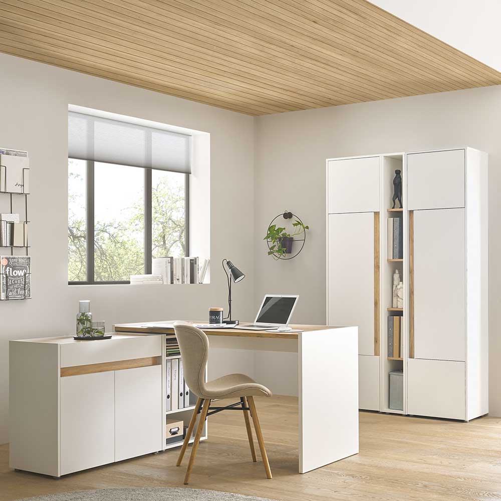 Möbel Set Home Office Rascian in Weiß und Wildeichefarben (sechsteilig)