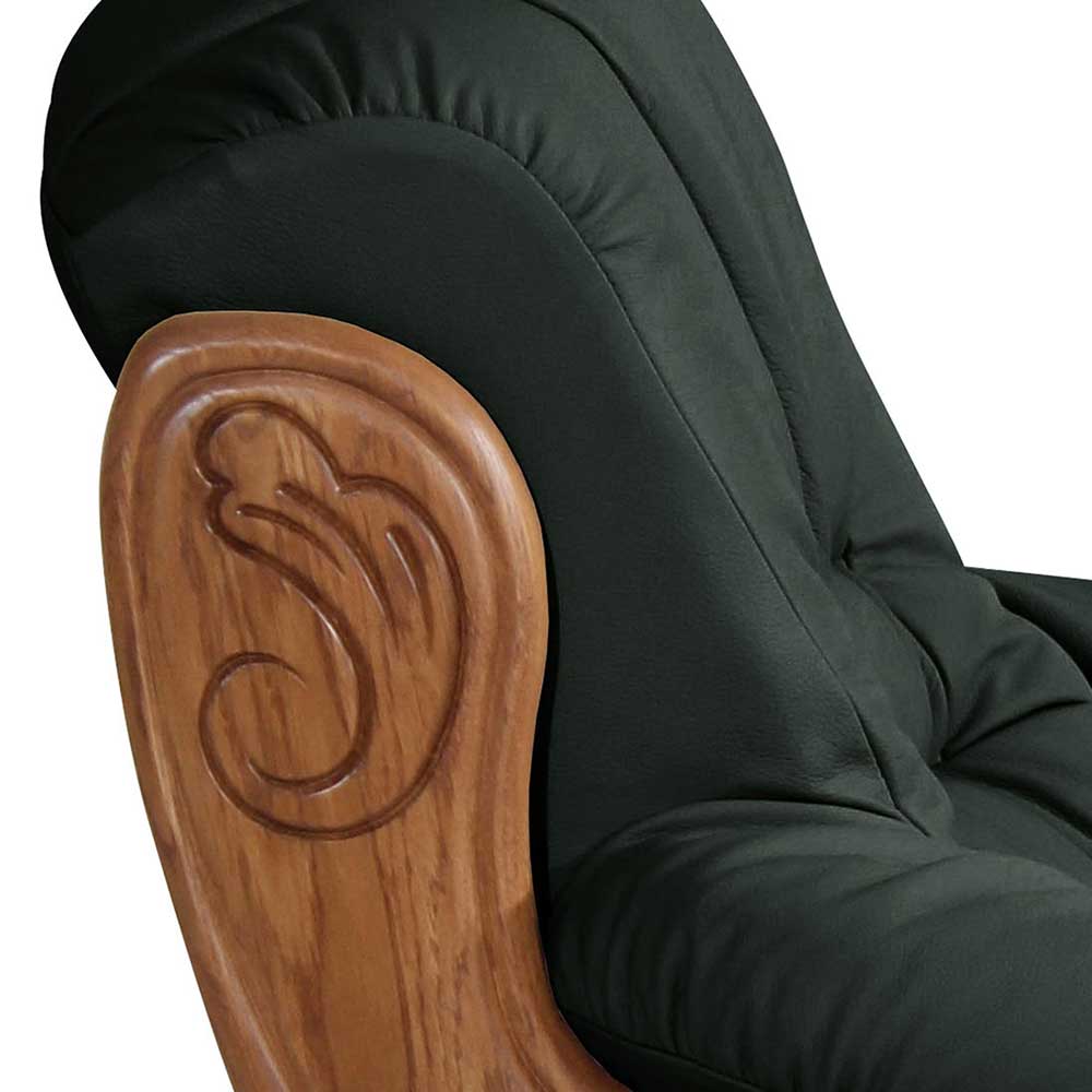 Eiche rustikal Wohnzimmer Sessel Dylanus in Dunkelgrün mit Bezug aus Echtleder