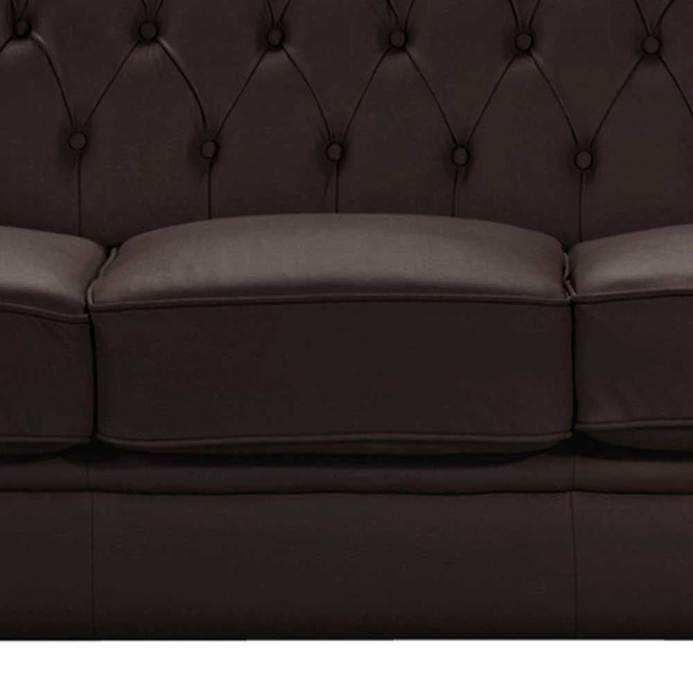 Braune Dreisitzer Couch Zeo im Chesterfield Look aus Kunstleder