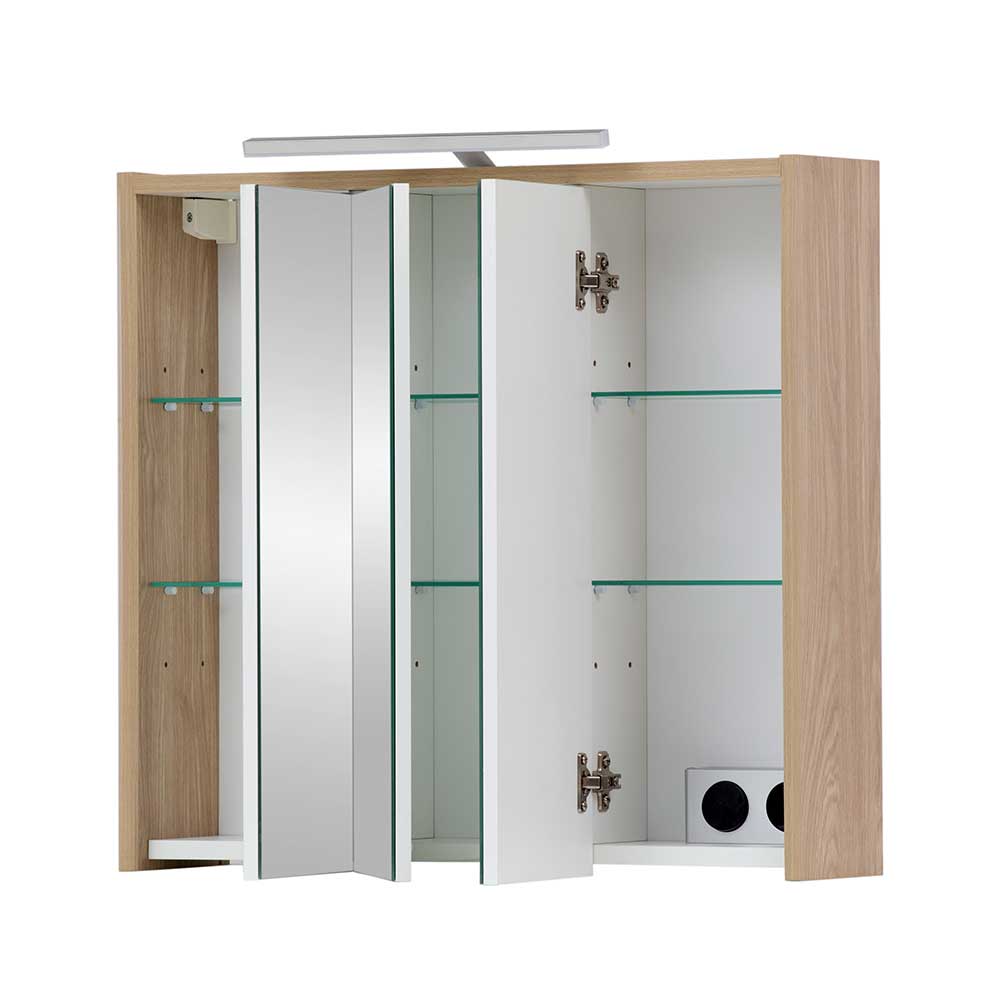 Badezimmer Spiegelschrank Vinodoras 3 türig mit LED Beleuchtung