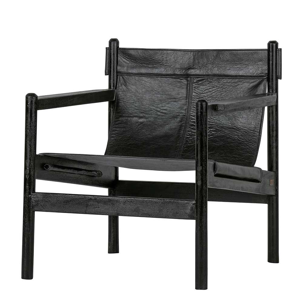 Design Lounge Sessel Piatto in Schwarz Leder mit Armlehnen