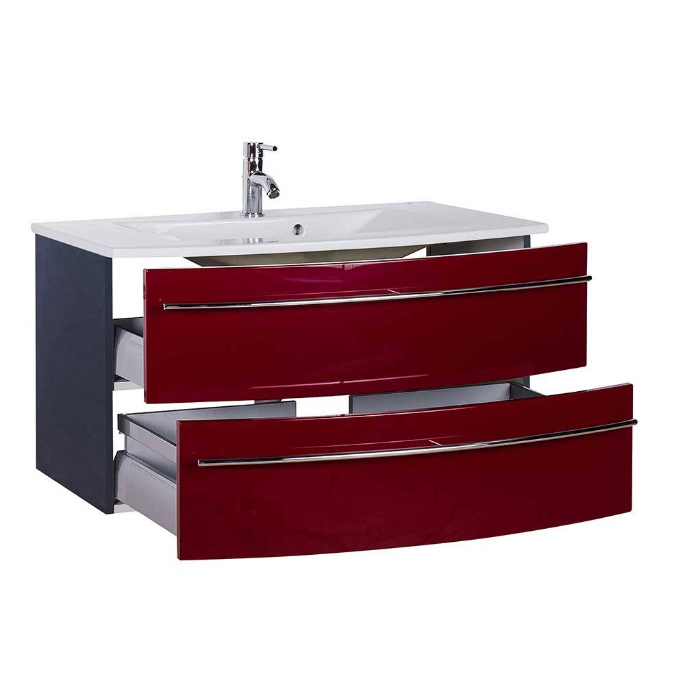 Moderner Waschbecken Schrank Broncing in Rot und Anthrazit Hochglanz