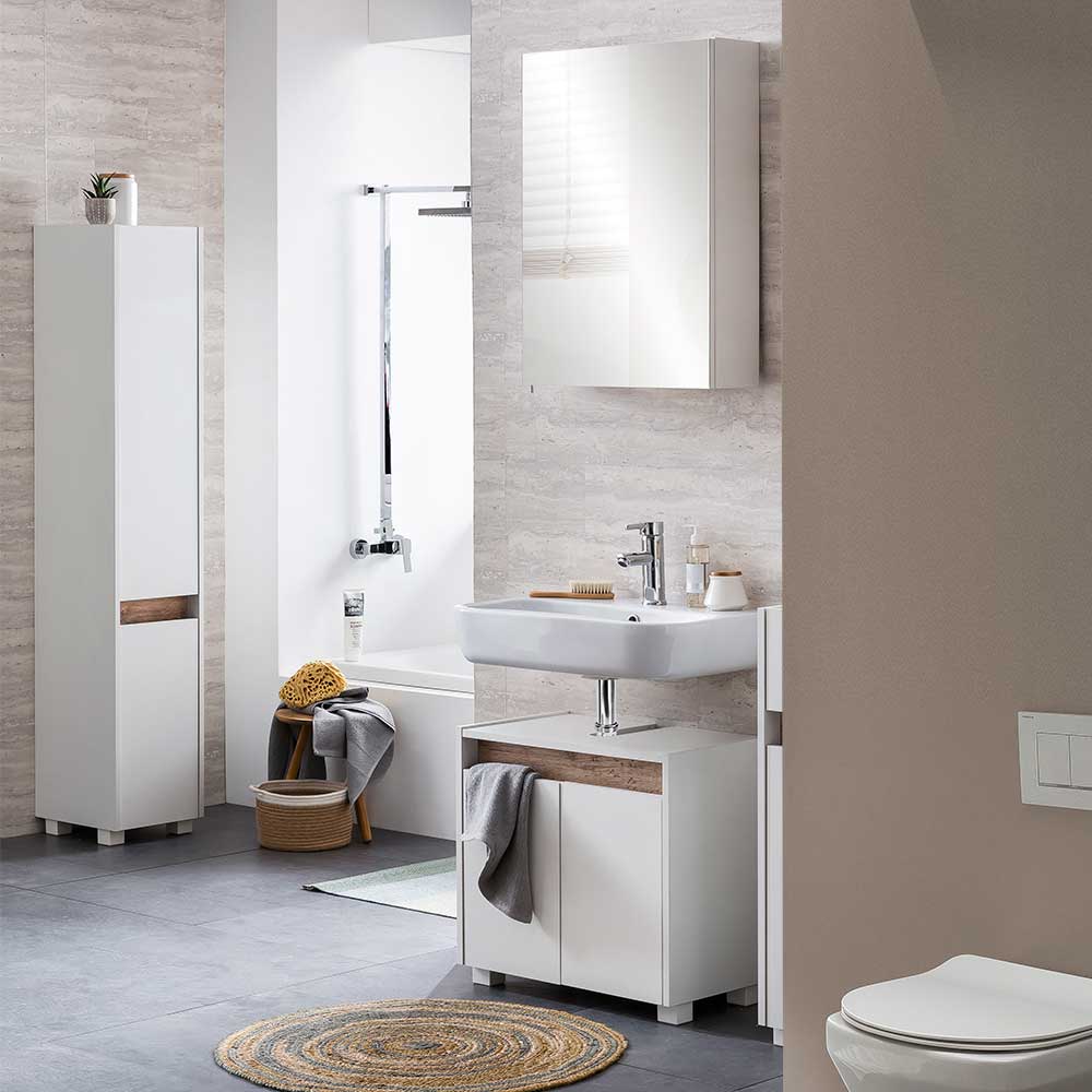 Skandi Design Badezimmer Set Rancus in Weiß und Wildeichefarben (dreiteilig)