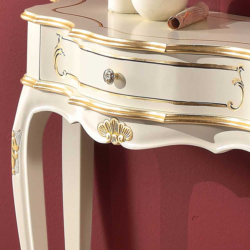 Barock Design Flur Konsole Lotresca in Weiß und Goldfarben 75 cm hoch