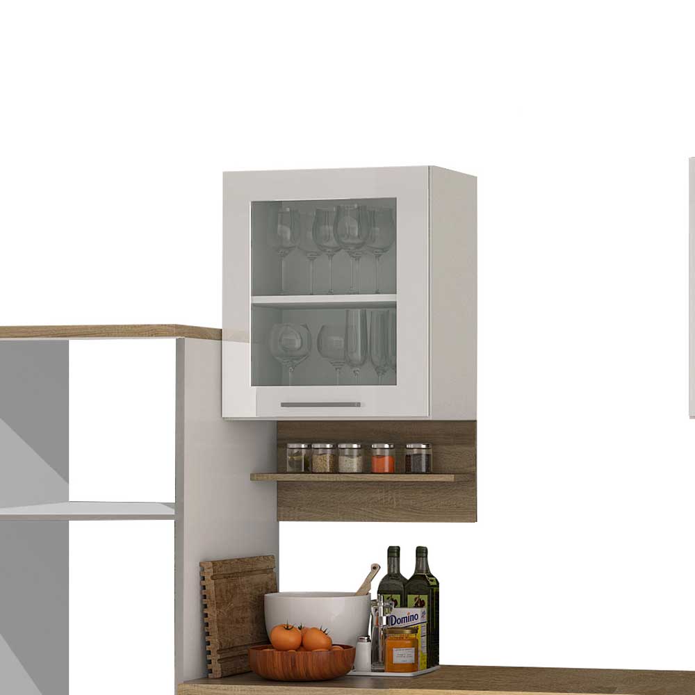 Hochglänzende Küchenmöbel Piemonta in Weiß 340 cm breit (elfteilig)