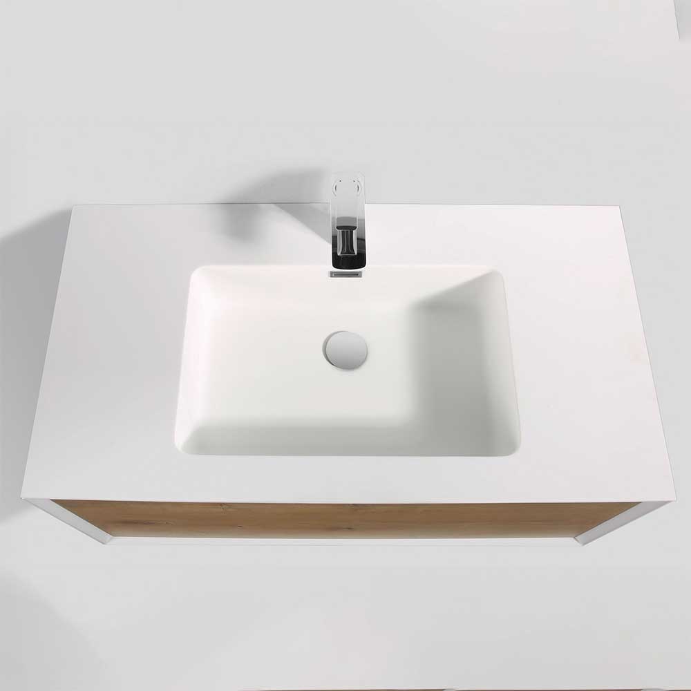 Waschplatz Set Cridena in Weiß und Esche Dekor mit LED Beleuchtung (zweiteilig)