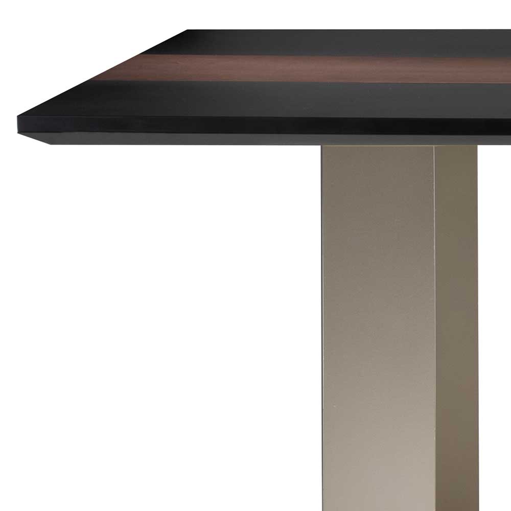 Premium Esszimmer Tisch Sisam in Schwarz & Nussbaumfarben mit Metallbügelgestell