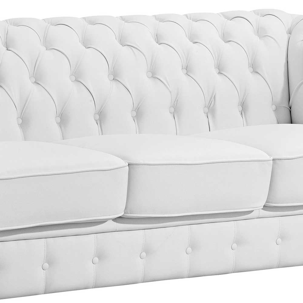 Weißes Chesterfield Sofa Jymm aus Echtleder 200 cm breit