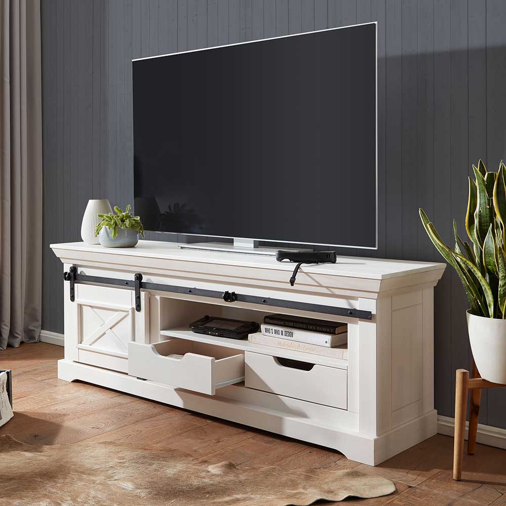 Landhaus Fernsehboard Lamodina in Weiß mit Schiebetür