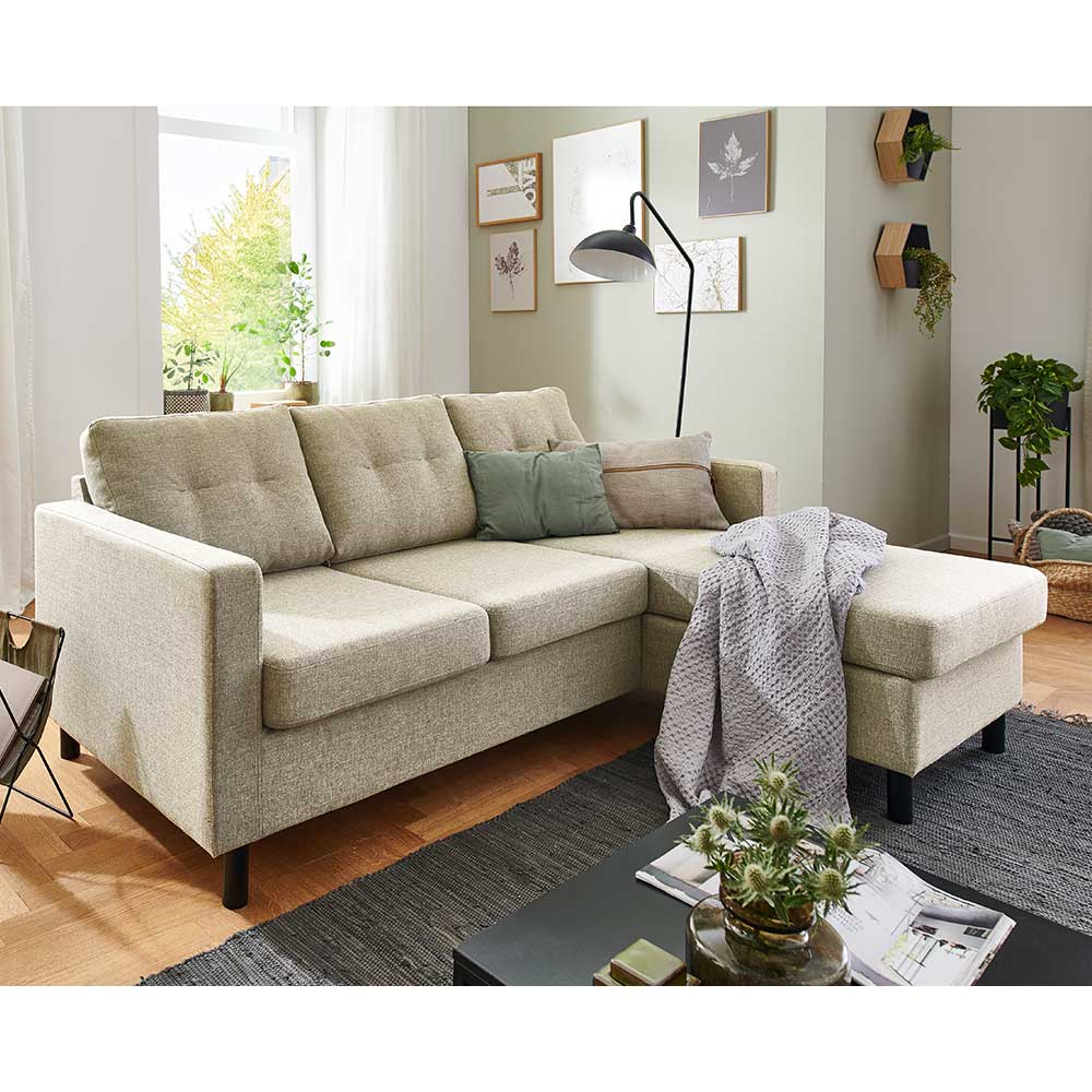 Wohnzimmer Couch Helsico in Cremefarben Webstoff mit drei Sitzplätzen