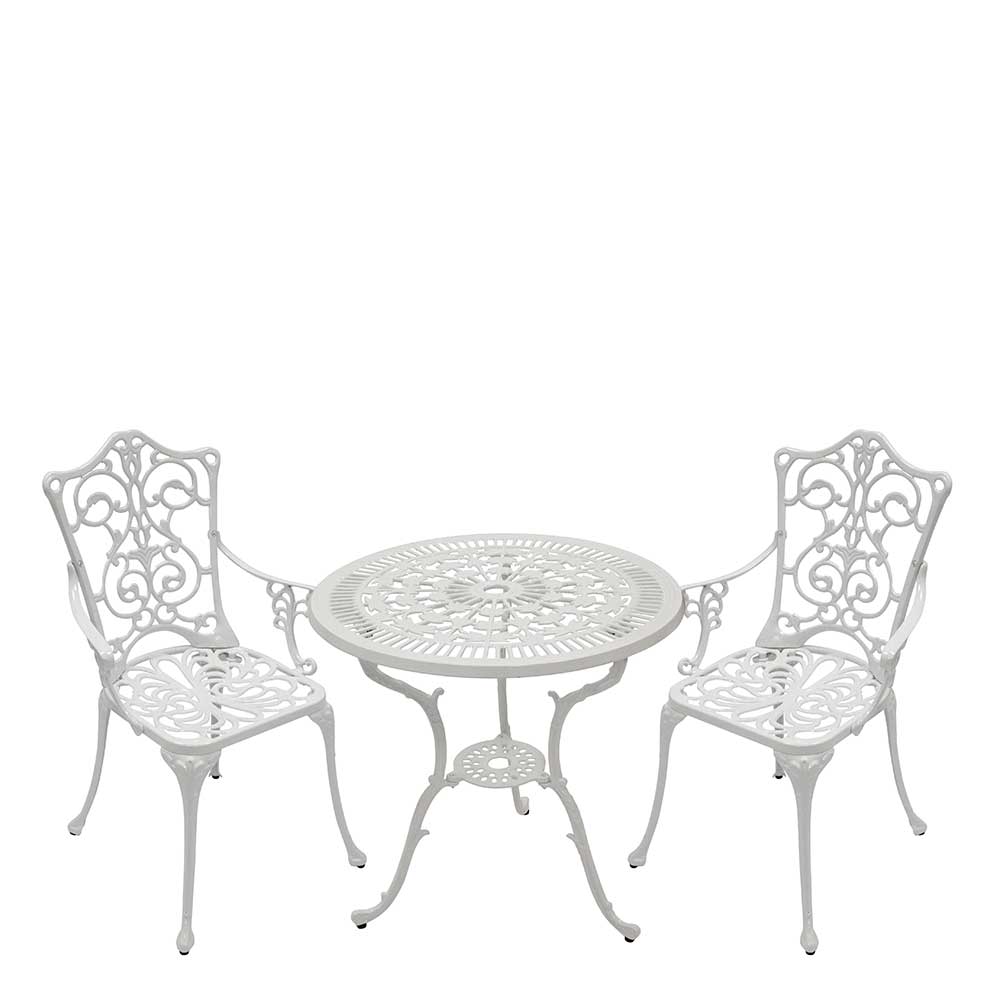 Balkon Tischgruppe Daphne in Weiß Aluminium im Vintage Design (dreiteilig)