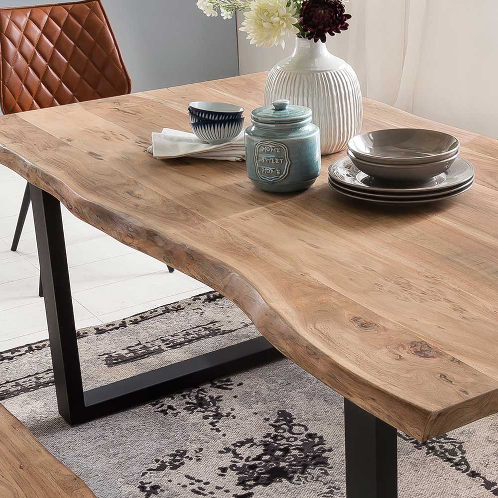 Design Essgruppe Feconda mit Baumkanten Tisch und Bank (sechsteilig)