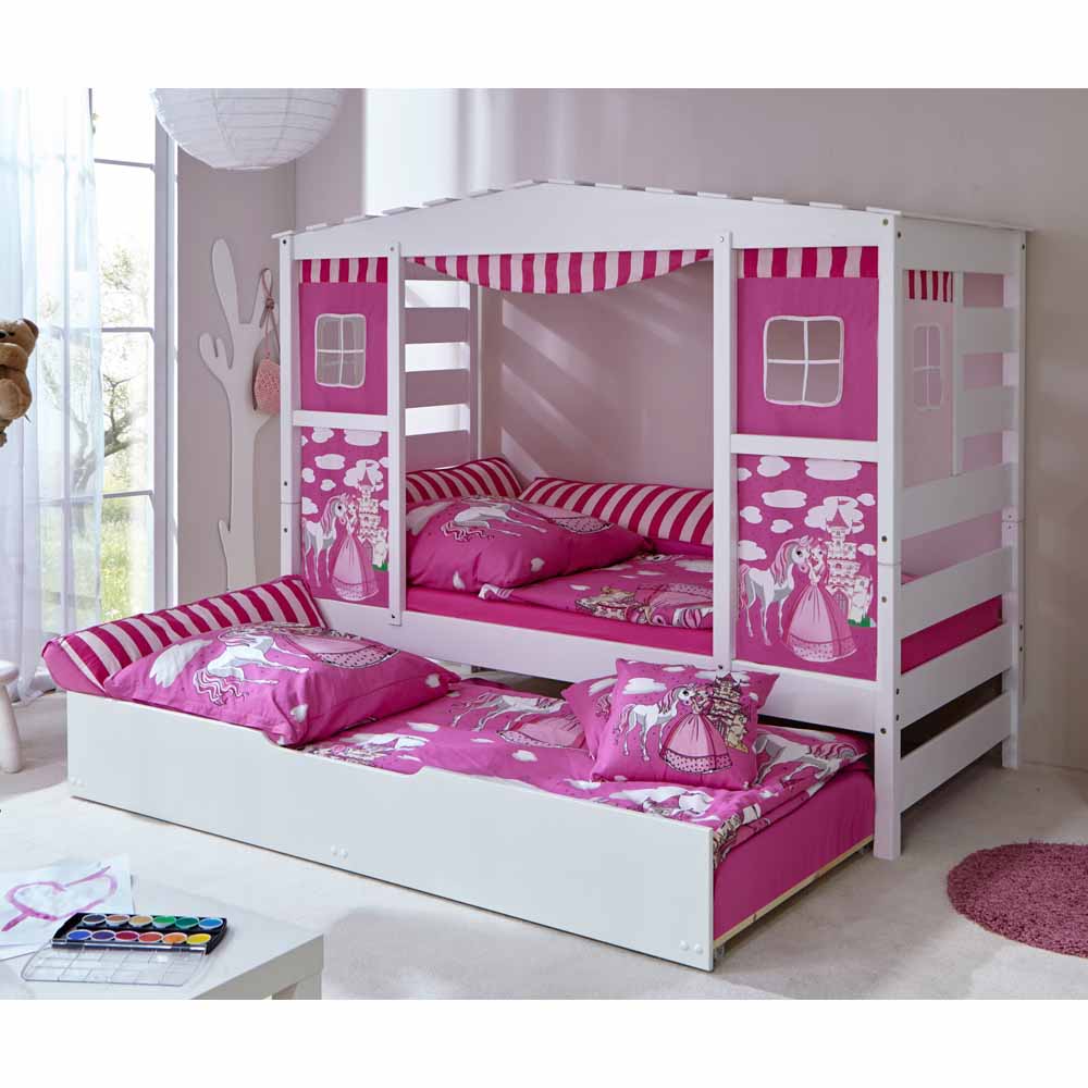 Mädchen Kinderbett Viborg im Prinzessin Design mit Zusatzbett