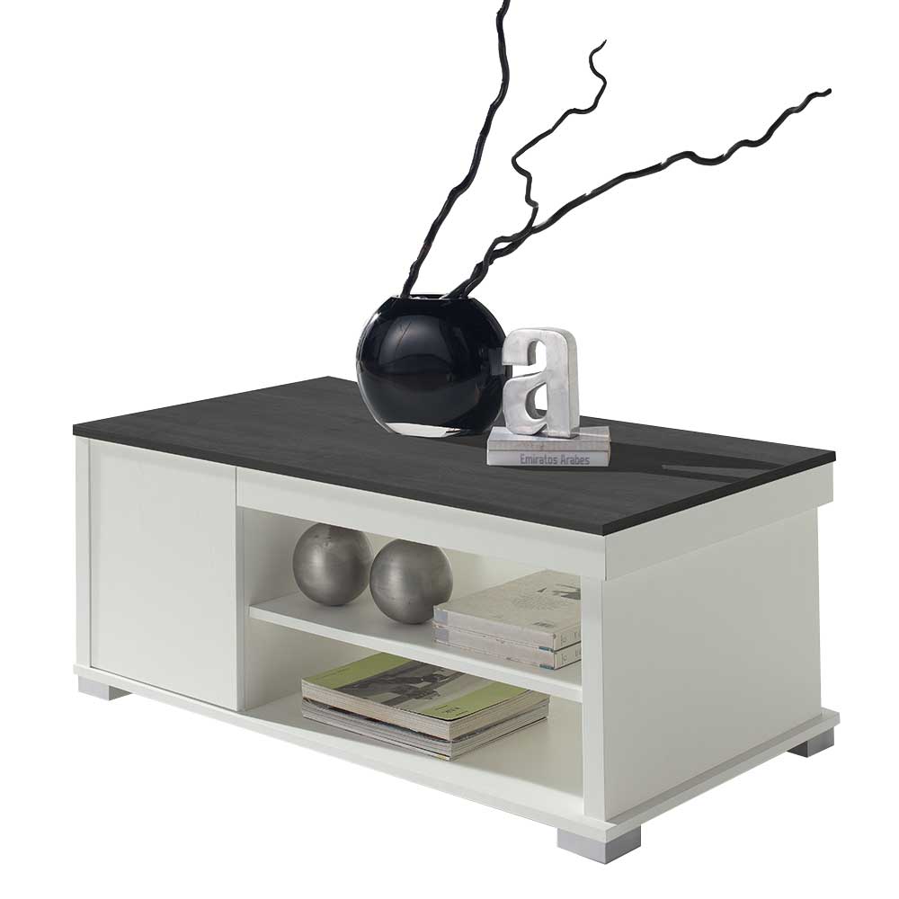 Wohnzimmertisch Firic in Weiß und Schwarzgrau mit hochklappbarer Tischplatte