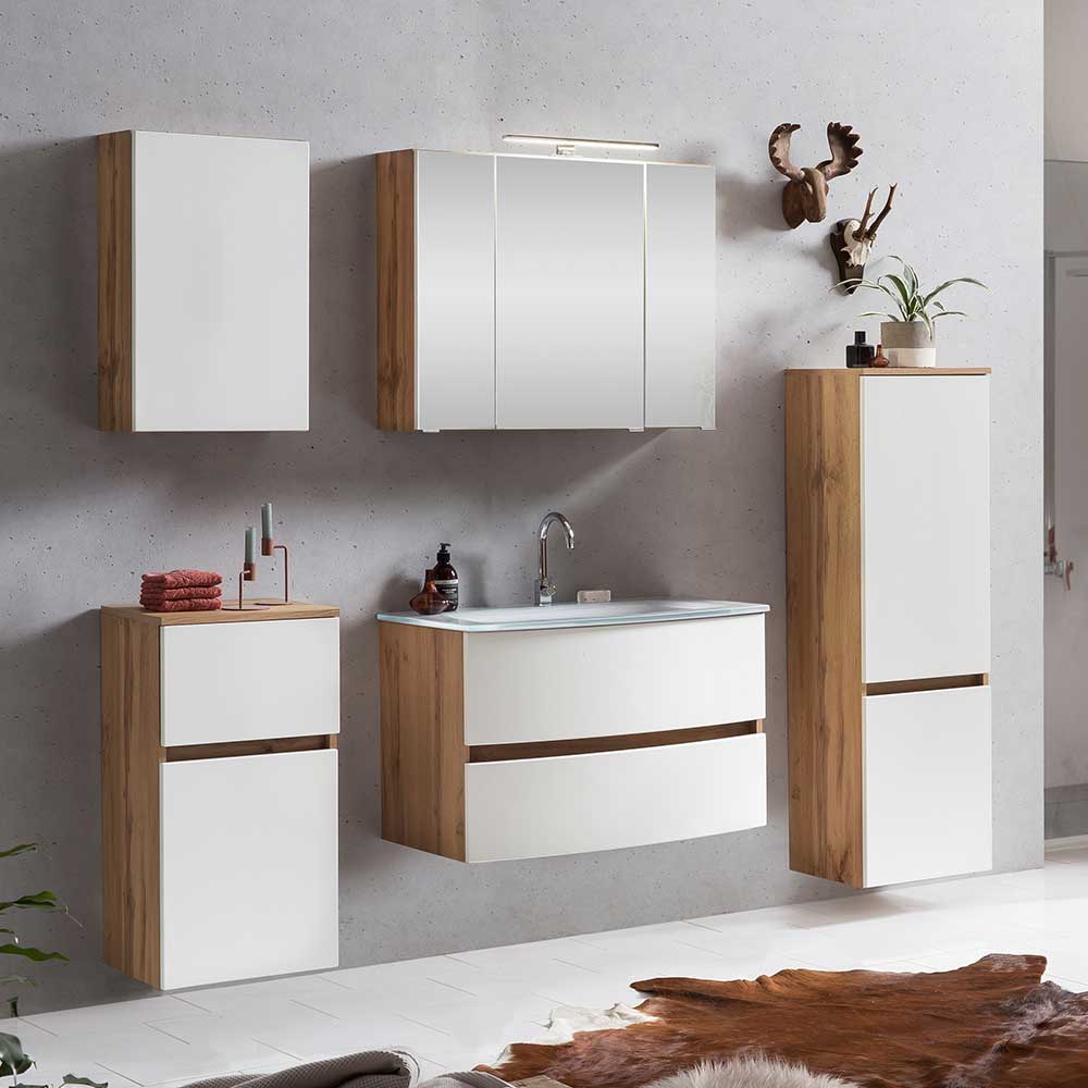 Modernes Badezimmer Set Zataico in Weiß und Wildeichefarben (fünfteilig)