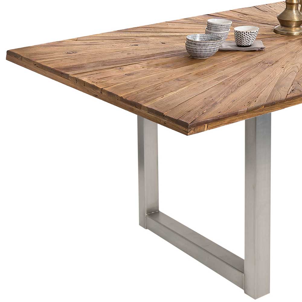 Esszimmer Tisch Zonacca aus Teak Recyclingholz und Stahl im Loft Design