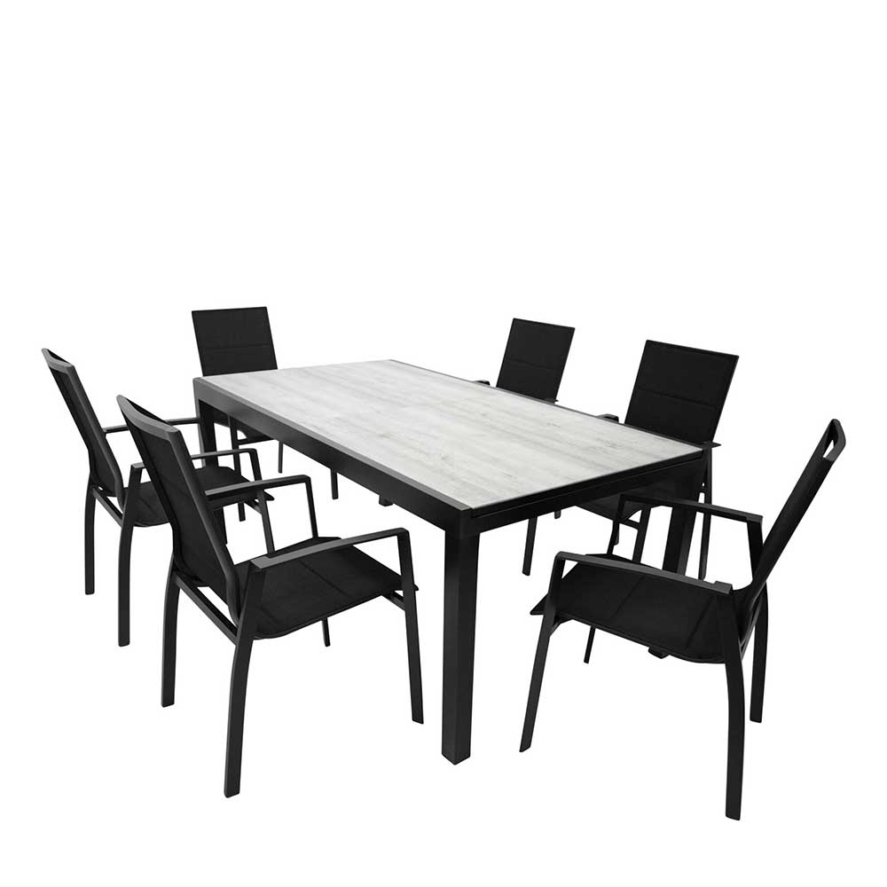 Gartenessgruppe Delamaro in modernem Design mit sechs Sitzplätzen (siebenteilig)
